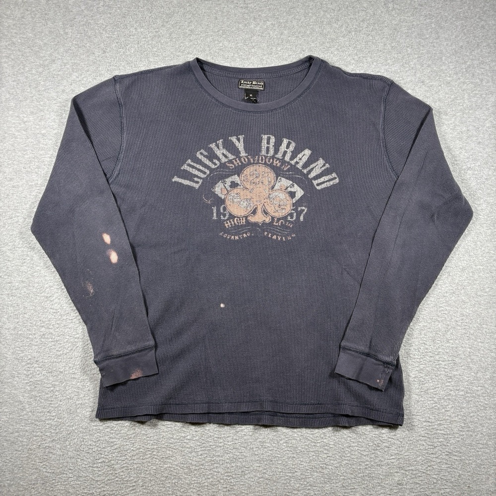 Vintage Y2K Lucky Brand Waffle Knit Thermal Shirt XL Distressed Graphic Skater